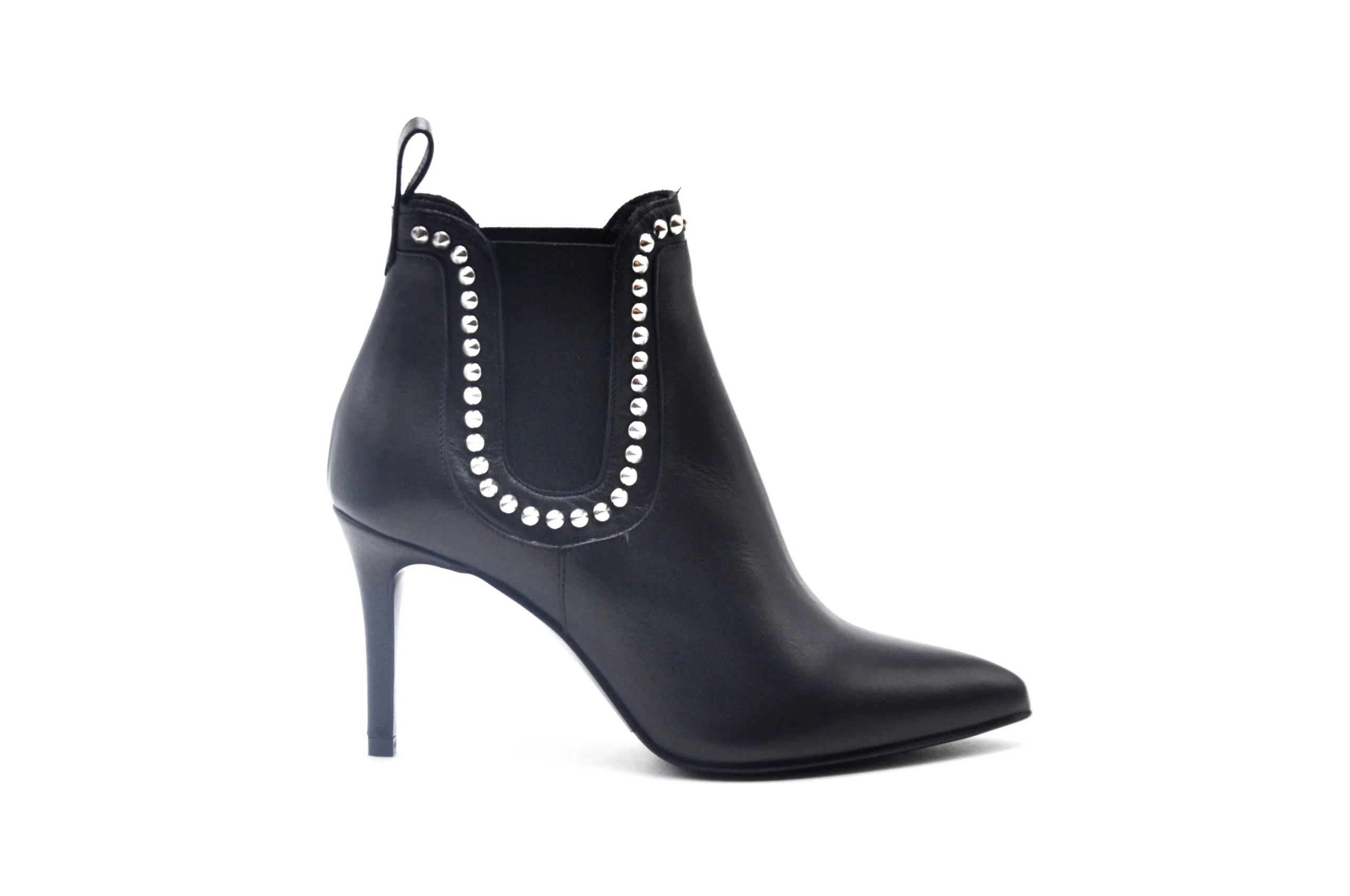 ALBANO 1078 PELLE NERO TRONCHETTO NERO CON BORCHIE - immagine 3