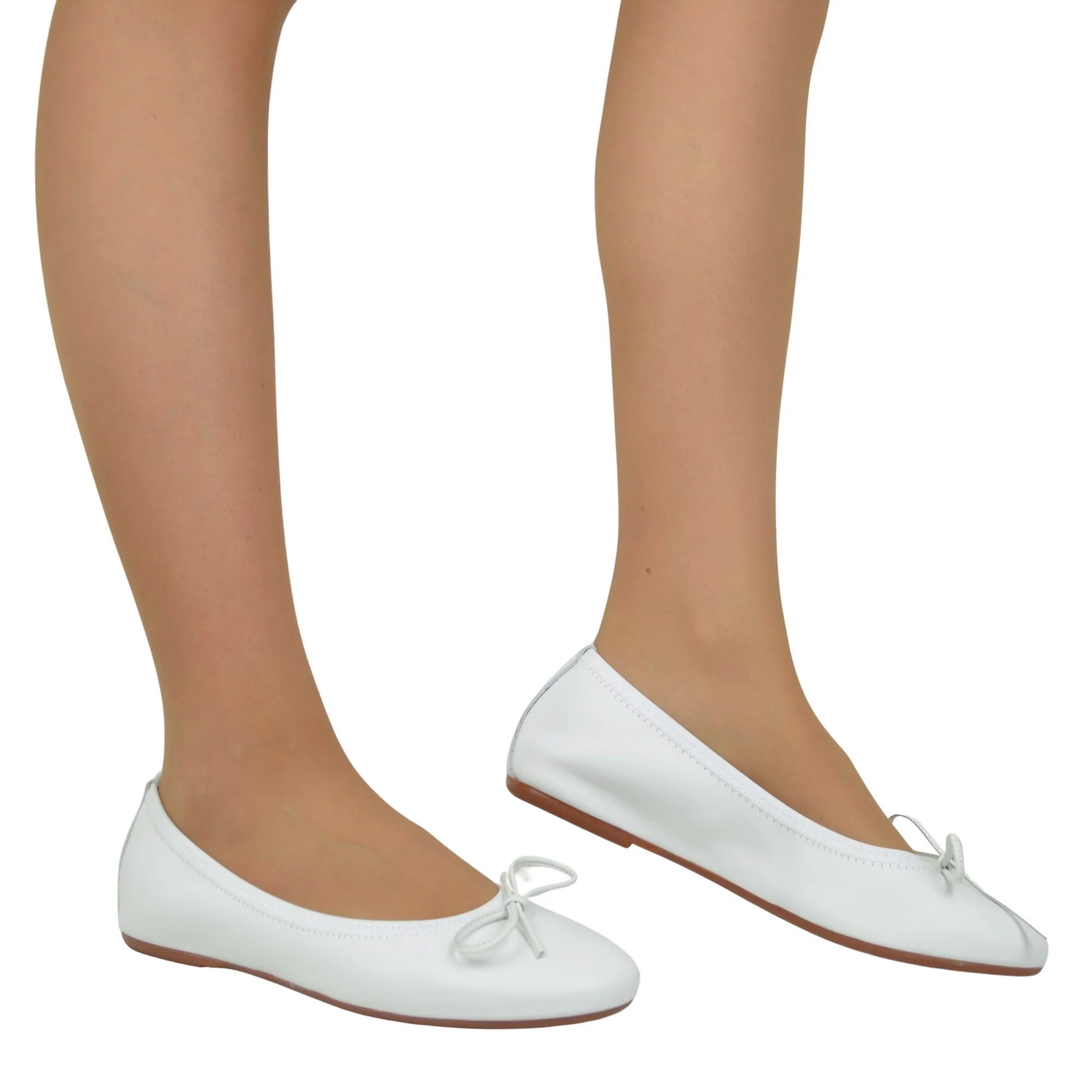 Ballerine in Nappa Bianche Elasticizzate con Zeppetta interna - immagine 4