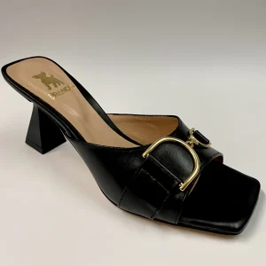 BRANDO ARYA 80 CIABATTA A TACCO MEDIO IN PELLE NERA CON MORSETTO