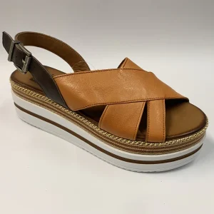 BUENO S5704 SANDALO DOPPIA FASCIA CUOIO CON FONDO PLATFORM BICOLORE