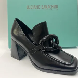 LUCIANO BARACHINI ML231 MOCASSINO CON TACCO 7 E MORSETTO IN PELLE NERO