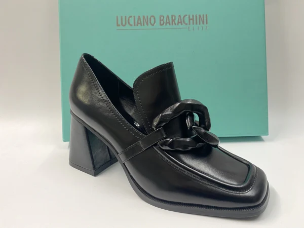 LUCIANO BARACHINI ML231 MOCASSINO CON TACCO 7 E MORSETTO IN PELLE NERO - immagine 2