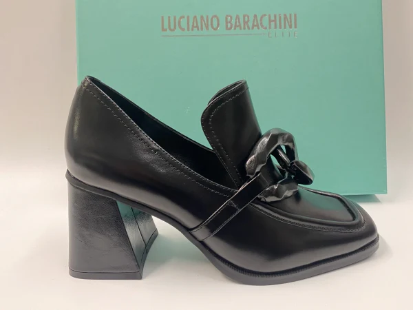 LUCIANO BARACHINI ML231 MOCASSINO CON TACCO 7 E MORSETTO IN PELLE NERO - immagine 3