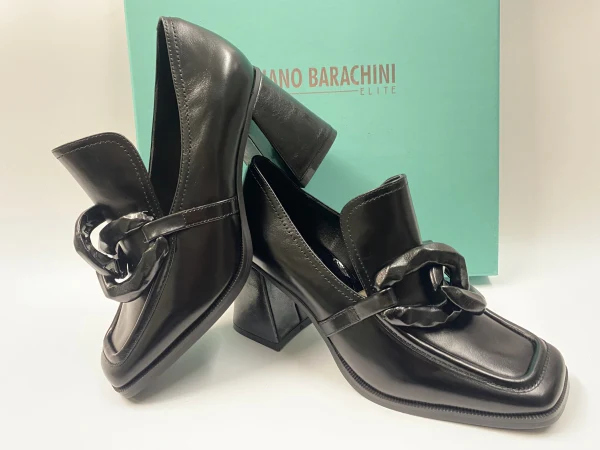 LUCIANO BARACHINI ML231 MOCASSINO CON TACCO 7 E MORSETTO IN PELLE NERO - immagine 4