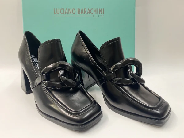 LUCIANO BARACHINI ML231 MOCASSINO CON TACCO 7 E MORSETTO IN PELLE NERO - immagine 5