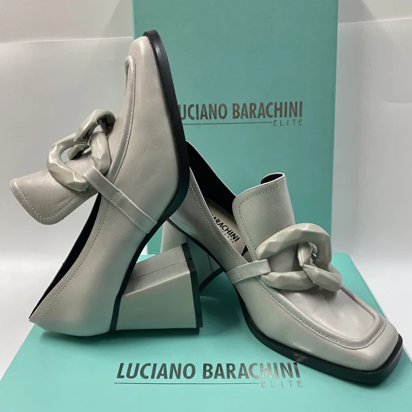 LUCIANO BARACHINI ML231 MOCASSINO CON TACCO 7 E MORSETTO IN PELLE OSSO - immagine 4