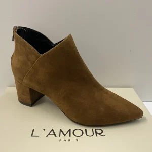 L'AMOUR 108 STIVALETTO IN PELLE SCAMOSCIATA CUOIO CON TACCO FASCIATO