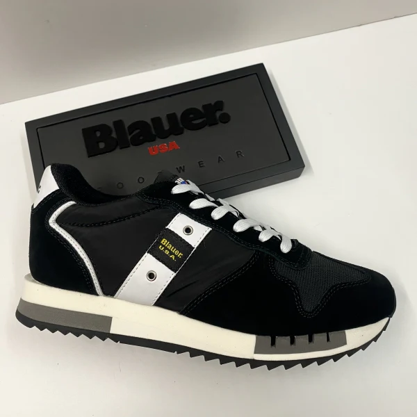 BLAUER QUEENS 01 SUEDE/MESH BLACK/WHITE - immagine 2