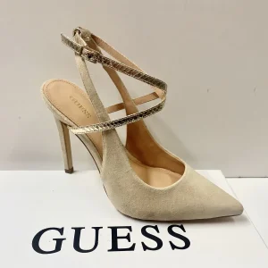 GUESS FL5AMZ SLINGBACK IN PELLE SCAMOSCIATA PLATINO CON CINTURINO DORATO