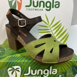 JUNGLA 7843 SANDALO CON FASCIA VERDE E CINTURINO MORO CON TACCO
