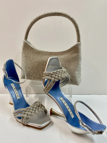 ALBANO 3266/3 SANDALO A TACCO ALTO ARGENTO CON STRASS - immagine 4