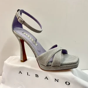 ALBANO 3236/3 SANDALO CON PLATEAU DOPPIA FASCIA E CINTURINO ARGENTO