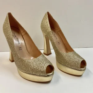 ONDE 7802 DECOLLETE CON PLATEAU E TACCO 10 IN GLITTER PLATINO