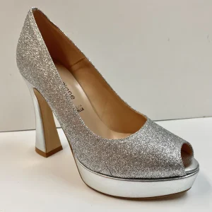 ONDE 7802 DECOLLETE CON PLATEAU E TACCO 10 IN GLITTER ARGENTO