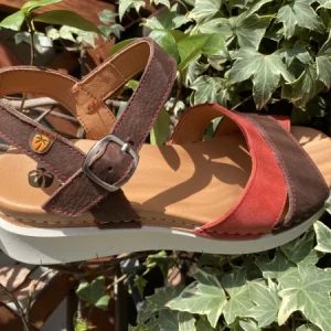 Jungla 8181 sandalo donna con zeppa in nabuk moro/rosso