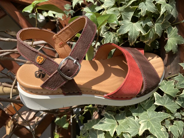 Jungla 8181 sandalo donna con zeppa in nabuk moro/rosso - immagine 2