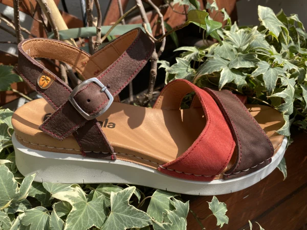 Jungla 8181 sandalo donna con zeppa in nabuk moro/rosso - immagine 3