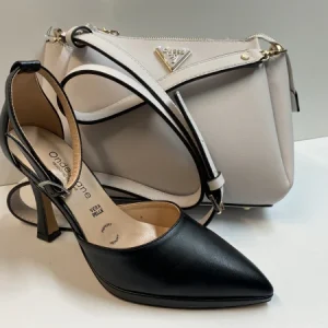 Ondepiane 1912 dècolletè con plateau in pelle nero