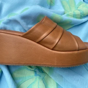 Shaddy 100243350 sabot da donna con zeppa in pelle cuoio