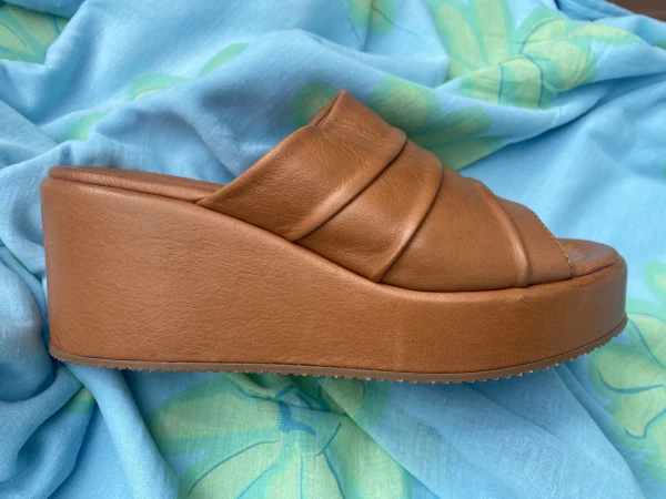 Shaddy 100243350 sabot da donna con zeppa in pelle cuoio - immagine 2