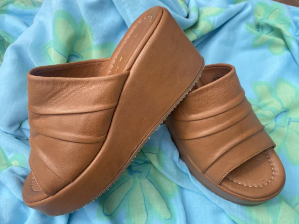 Shaddy 100243350 sabot da donna con zeppa in pelle cuoio - immagine 3