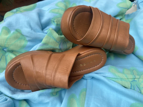 Shaddy 100243350 sabot da donna con zeppa in pelle cuoio - immagine 4