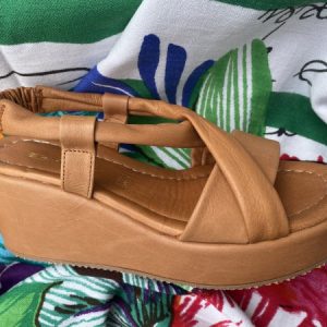 Shaddy 100243352 sandalo donna doppia fascia con zeppa cuoio