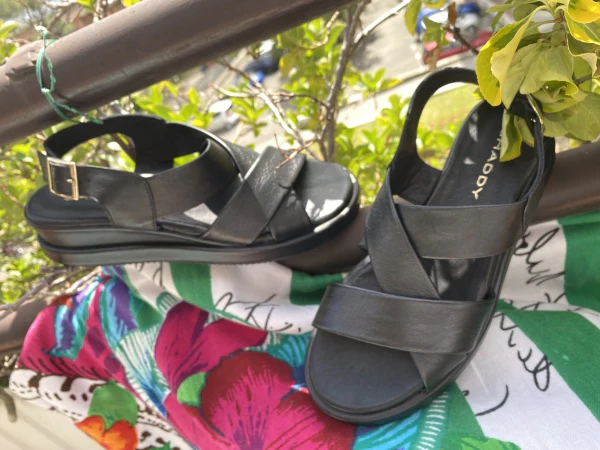 Shaddy 100243328 sandalo donna basso in pelle nero - immagine 4