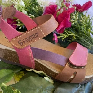 Sabatini 2412 - Sandalo Con Inserto In Memory E Doppio Velcro - Crazy Fuxia/Camel