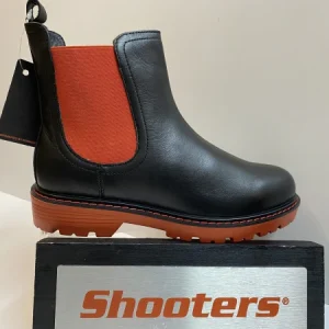 Shooters S22761-01 stivaletto chelsea donna in pelle nero con elastico rosso