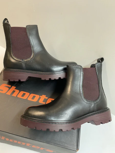 Shooters S22761-01 stivaletto chelsea donna in pelle nero con elastico bordò - immagine 3