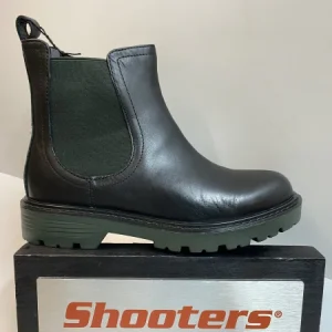 Shooters S22761-01 stivaletto chelsea donna in pelle nero con elastico verde