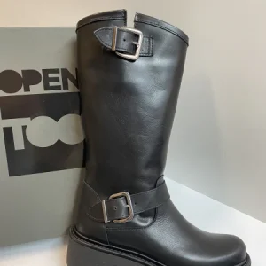 Open Too Gegia 1 stivale donna in pelle nero con doppia fibbia