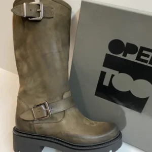 Open Too Gegia 1 stivale donna in pelle moro con doppia fibbia