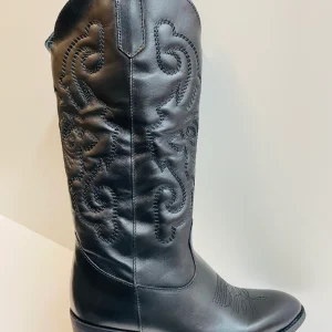 Open Too S201 stivale texano in pelle nera con ricami