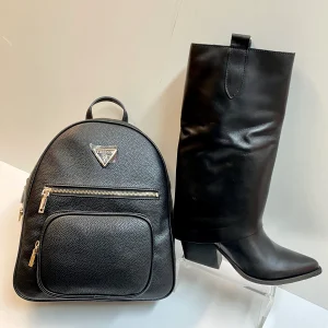 Open Too Loca stivale texano con ampio risvolto in pelle nera