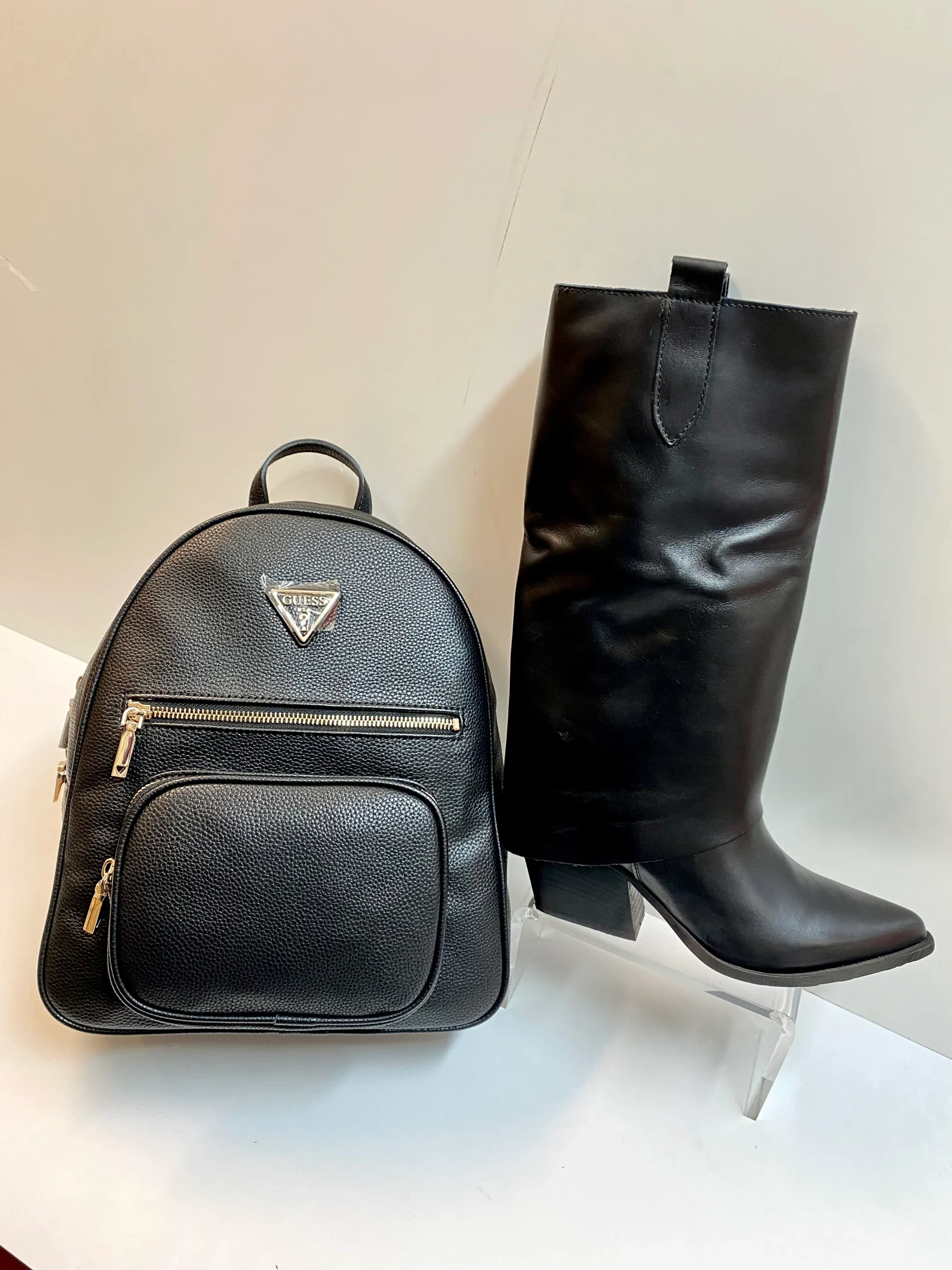 Open Too Loca stivale texano con ampio risvolto in pelle nera