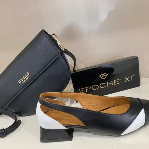 Epochè XI Limburg 24 dècolletè donna tacco medio con aperture laterali in pelle nero/bianco