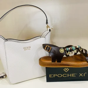 Epochè XI Siena 49 sandalo basso donna in pelle testa moro con accessori colorati
