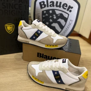 Blauer Queens 01 sneakers uomo in suede/mesh white/beige