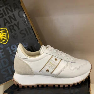 Blauer Millen 03 sneakers donna in nylon white/cream con profili dorati