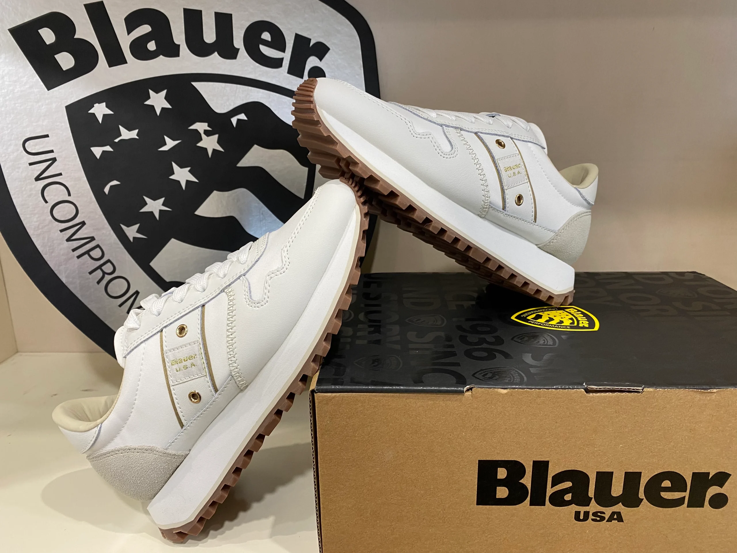 Blauer Millen 03 sneakers donna in nylon white/cream con profili dorati - immagine 4