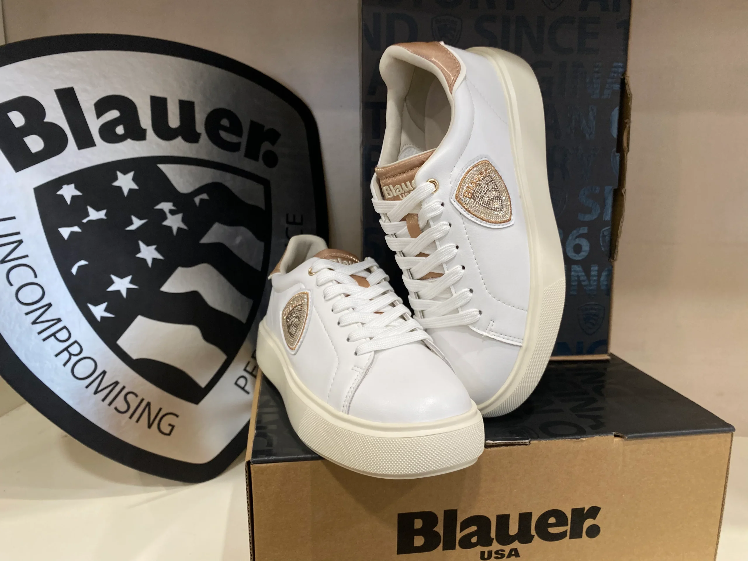 Blauer Venus 01 sneakers donna in pelle white/beige con logo - immagine 4