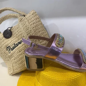 Bottega Smeralda 525LLC sandalo due fasce metallizzato lilla