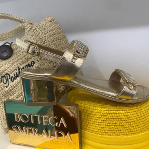 Bottega Smeralda 525LLC sandalo due fasce metallizzato oro