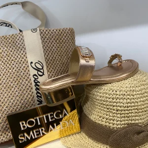 Bottega Smeralda 523LLQ sandalo infradito metallizzato rosa con accessori