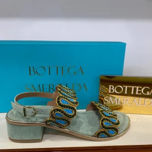Bottega Smeralda 583SSQ sandalo due fasce con strass in pelle verde acqua