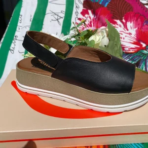 Bueno E3403 sandalo mono fascia con zeppa in pelle nero