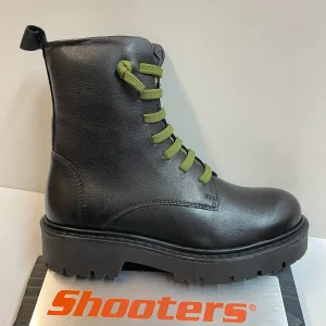 Shooters S24239-01 anfibi donna in pelle nera con lacci a contrasto