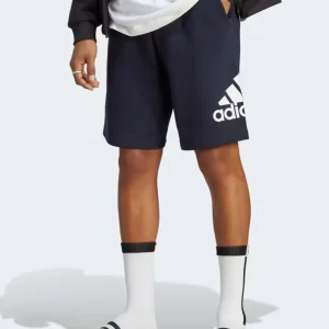 Pantaloncino Adidas blu da uomo in felpa garzata con stampa 3bar